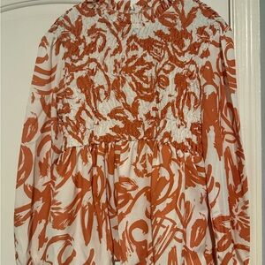 Orange and White Floral Blouse